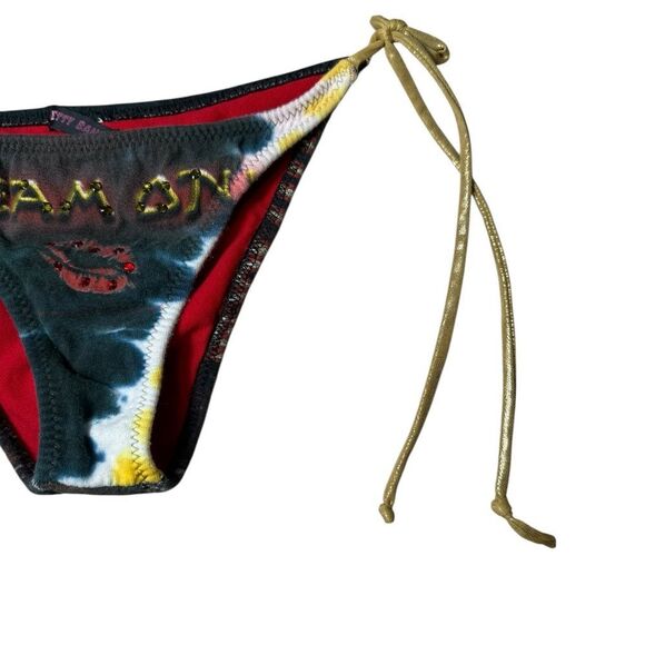 Betty Bangs Red & Black Dream On Aerosmith Rhinestone Cheeky Bikini Bottom - Picture 4 of 13